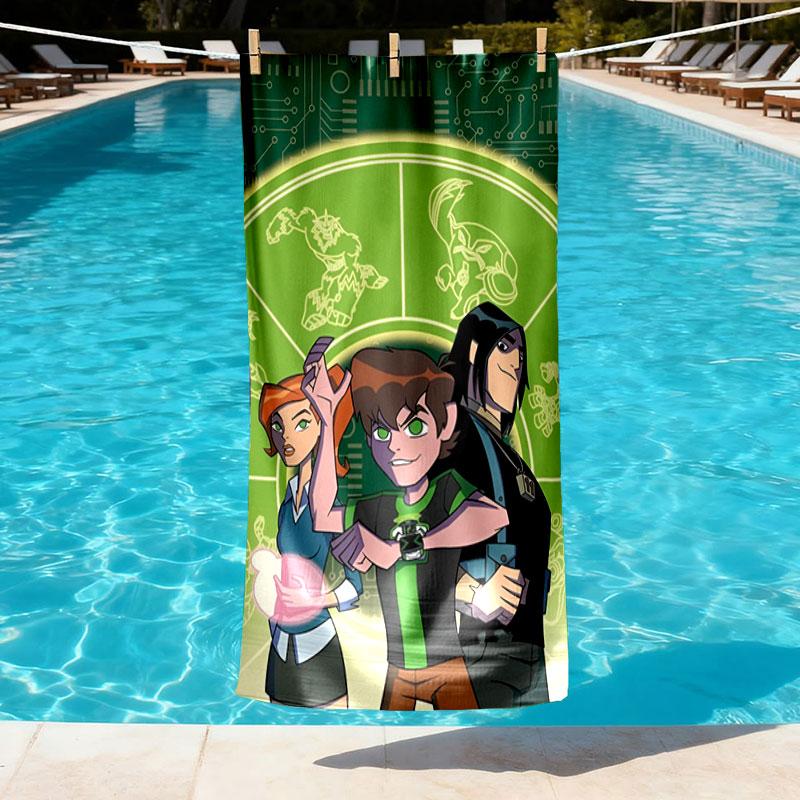 Ben 10 Cartoon Print Beach Towel Design, Soft, Lightweight. for Home Bathroom, Spa, Pool, Yoga, Surfing, Camping, Gift for Family, Friend