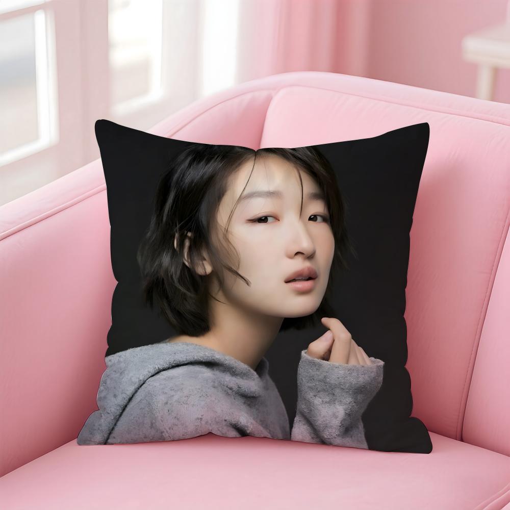 Fashion elegant Chinese actress ZZhou Dongyu Cushion Cover Pillowcase Short Plush Invisible zipper Room Sofa Cushion Cover