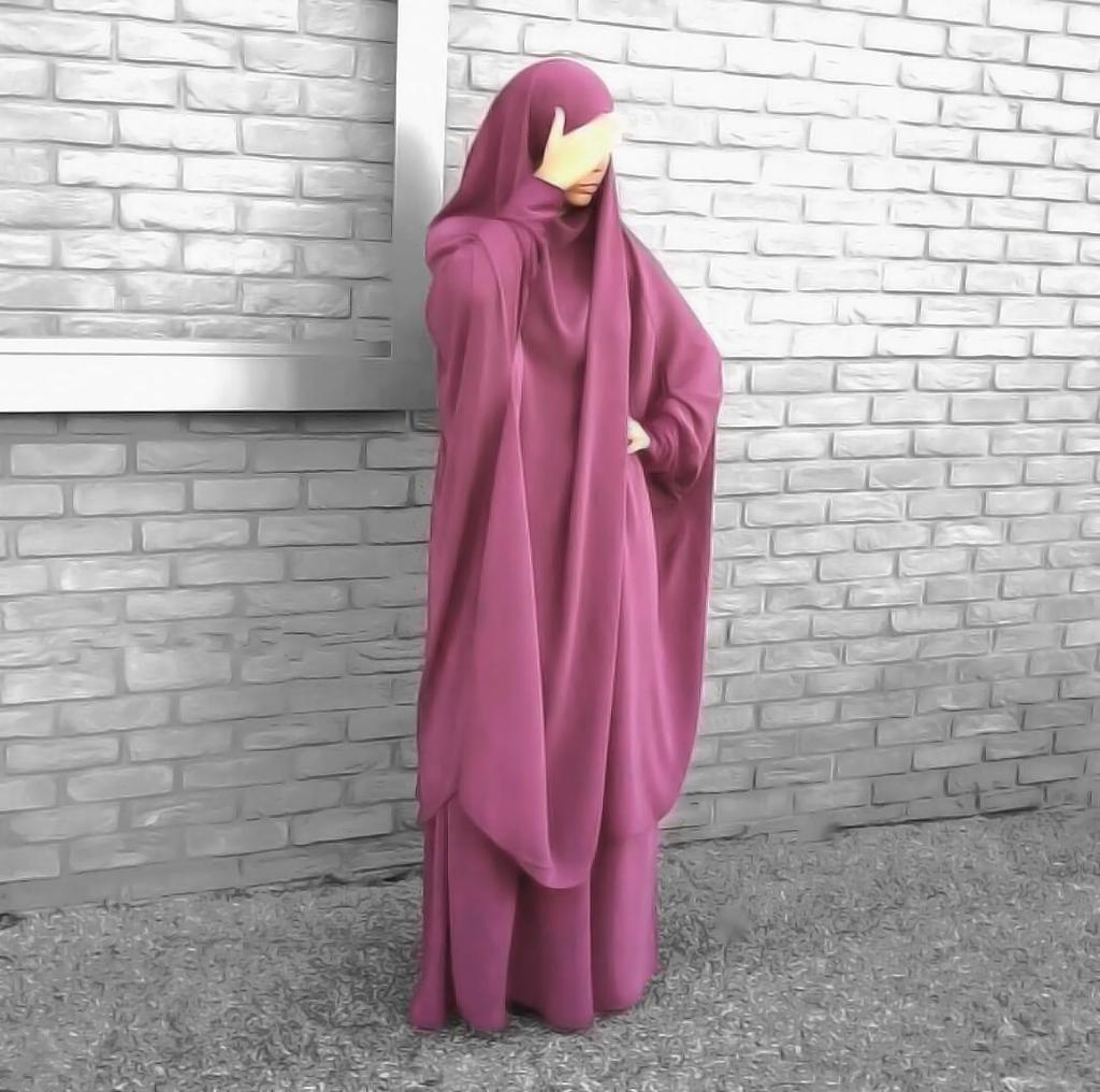 PLUS SIZE Women Muslim Dresses Solid Color Headgear Mosque Bat Sleeve Loose Robes Cardigan Ramadan