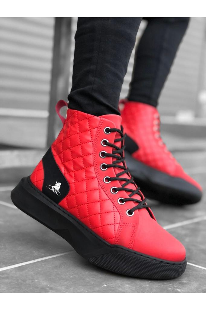 Men's Fashion Genuine Leather Flat Heeled Booties Bootie Ba Lace Up Red Quilted High Sole Sports Boots Shoes