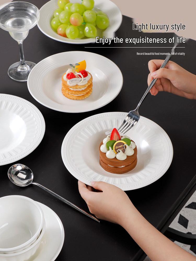 Французский Белый Рельефный Керамический Набор Тарелок - Креативные Тарелки для Тыквенного Супа и Завтрака
