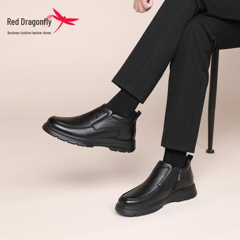 Мужские зимние высокие кожаные ботинки Red Dragonfly с меховой подкладкой