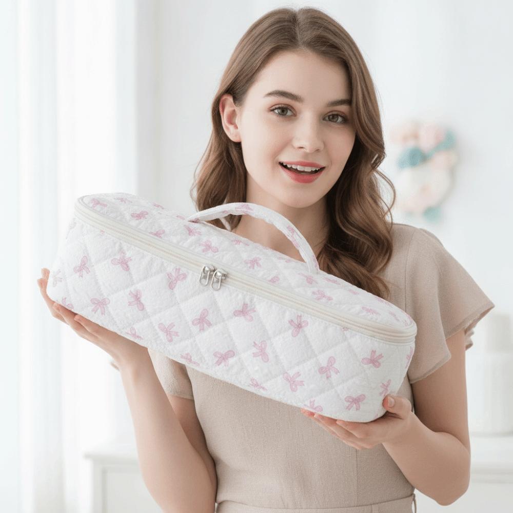 Polka Dot Hair Dryer Bag Quilted Cotton Curling Iron Organizer Styling Tool Case Beauty Lovers