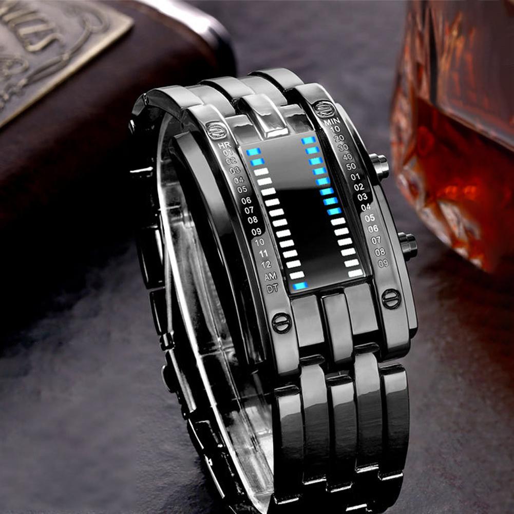 Водонепроницаемые часы с покрытием Роскошные из нержавеющей стали Двоичный Светящиеся светодиодные Электронный дисплей Часы