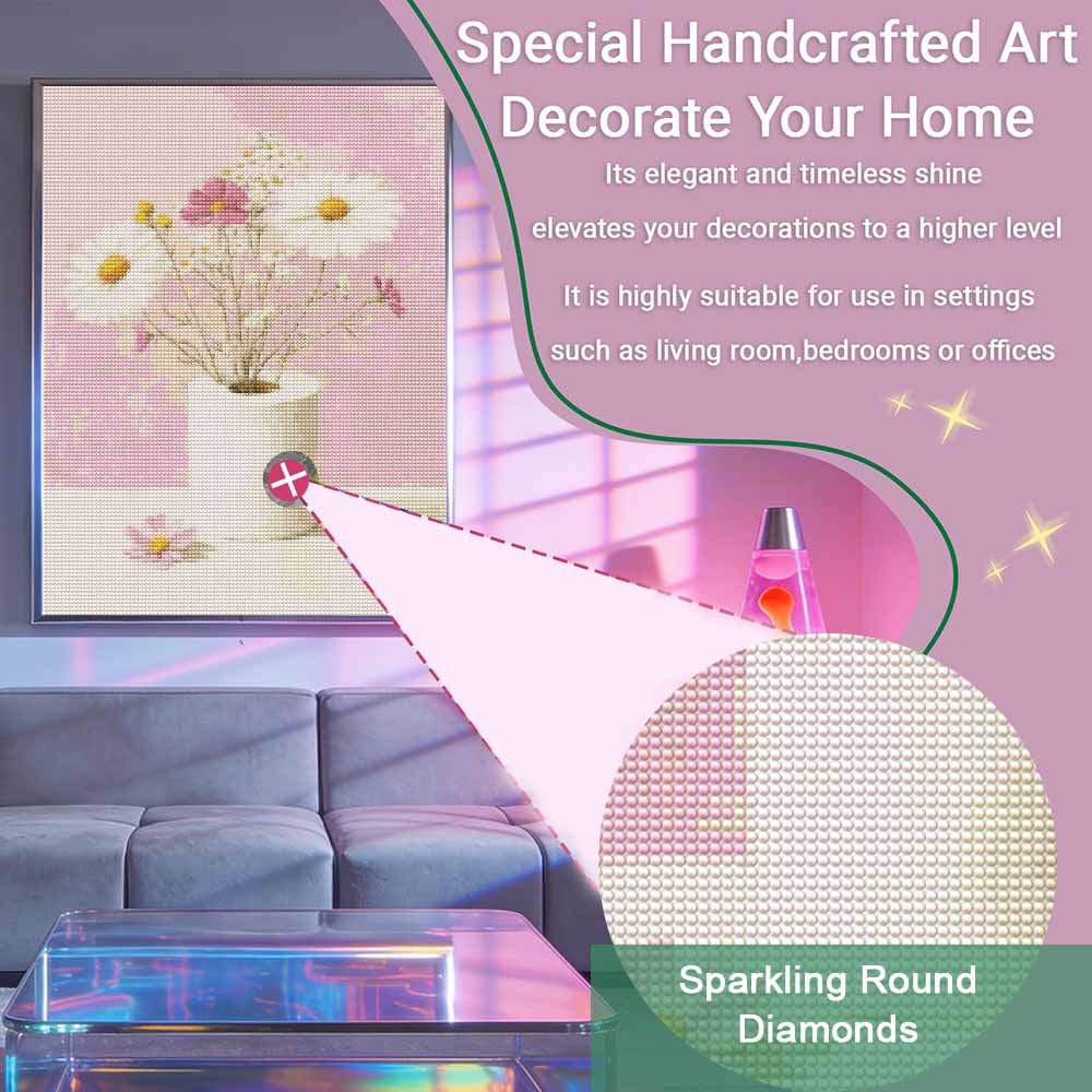 Diamond painting DIY kit white flower vase aesthetic art home room decoration