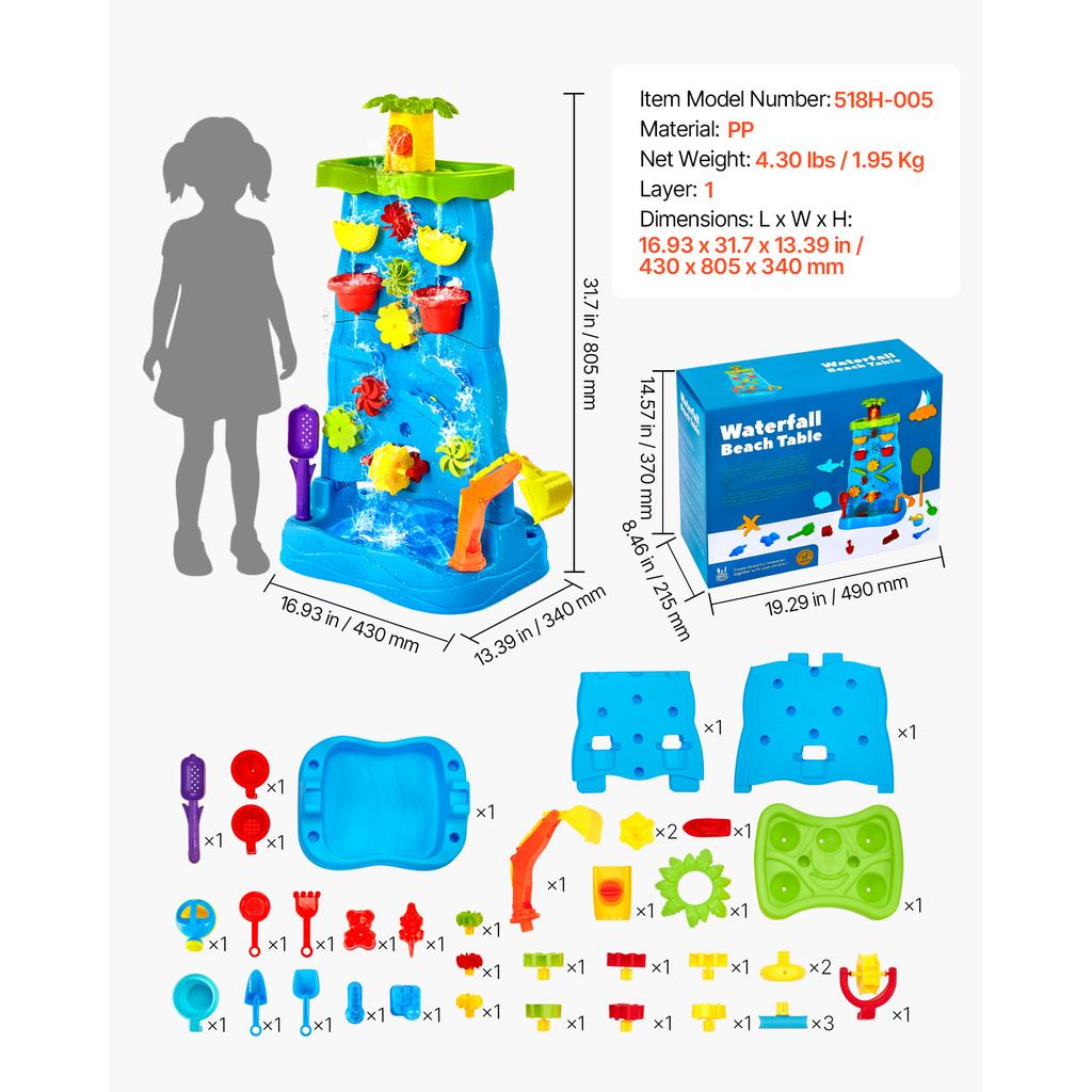 SucceBuy Water Play Table Kids Outdoor Beach Toy with 37PCS Accessories Double-Sided Summer Sand Platform for Children Gifts