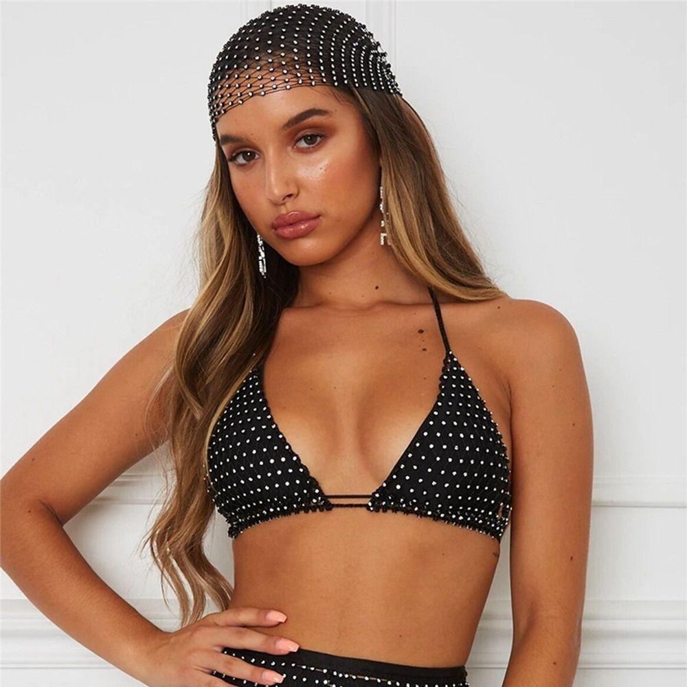 Girl Hair Accessories Bling Turban Mesh Head Scarf Cap Rhinestone Headband Women Hair Scarf