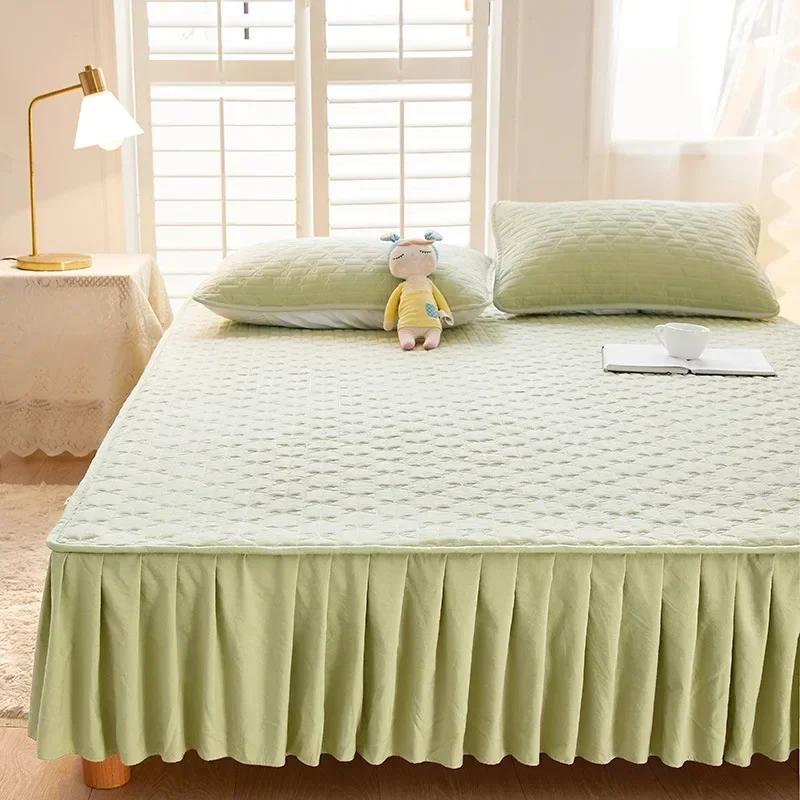 Сплошной цвет, хлопковая простыня, юбка-кровать, пылезащитный чехол для матраса, современный минималистичный чехол для подушки королевской кровати, покрывало
