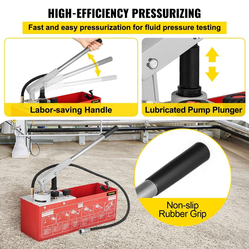 Hydrostatic Pressure Test Pump, Test Up to 60 bar/860 psi, 3.2 Gallon Tank, Hydraulic Manual Water Pressure Tester Kit w/ Three-Unit Gauge & R 1/2"