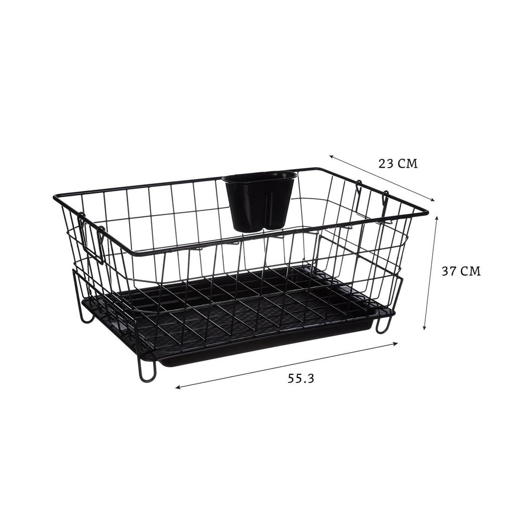 Люксовая черная стальная сушилка для посуды из нержавеющей стали с поддоном для слива, съемная подставка для столовых приборов | Подставка-корзина для сушки тарелок (черный), 55.3 x 37 x 23 см