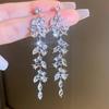 Colorful Shiny Rhinestone Inlaid Leaf Design Long Dangle Earrings Bohemian Elegant Style Delicate Female Earrings