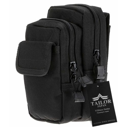 TAILOR JAPAN Tactical Pouch, Military Pouch for Smartphones, Airsoft, MOLLE, Tactical Bag, Military Bag, Outdoor (Black)