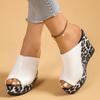Fashion Leopard Print Wedge Sandals for Women Retro Slip On Platform High Heel Sandals Woman Summer Thick Sole Peep Toe Mules Slippers