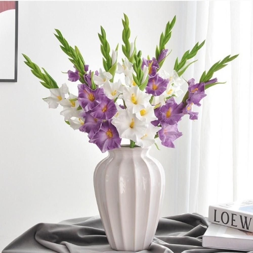 Purple PU Fake Flowers White Gladiolus Bouquet Floral Wedding Arrangements  Party