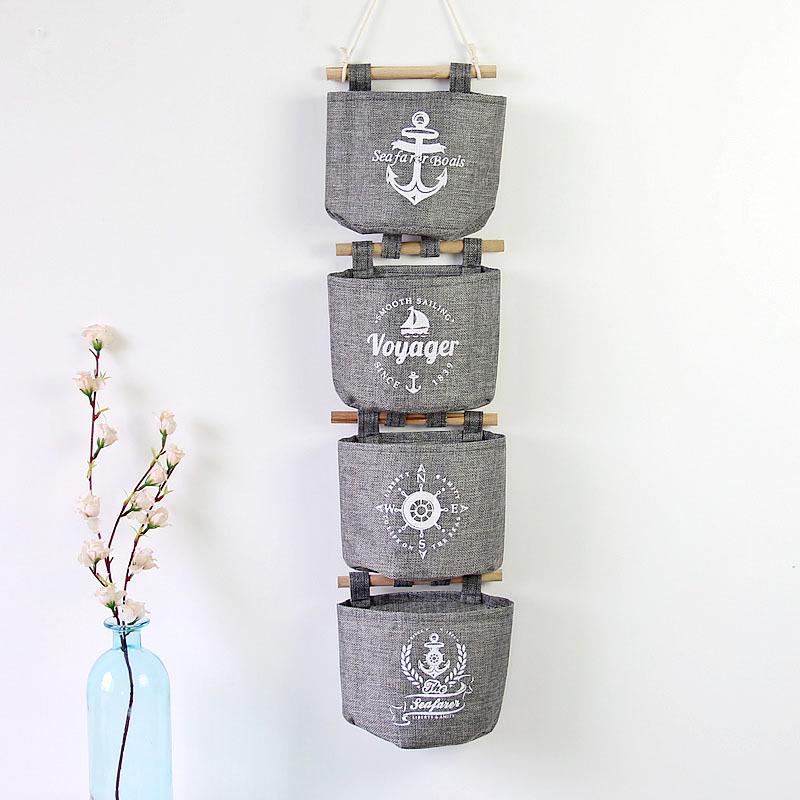 Gray Burlap Wall Hanging Storage Pocket Set - 4 Pieces for Miscellaneous Items (0468)