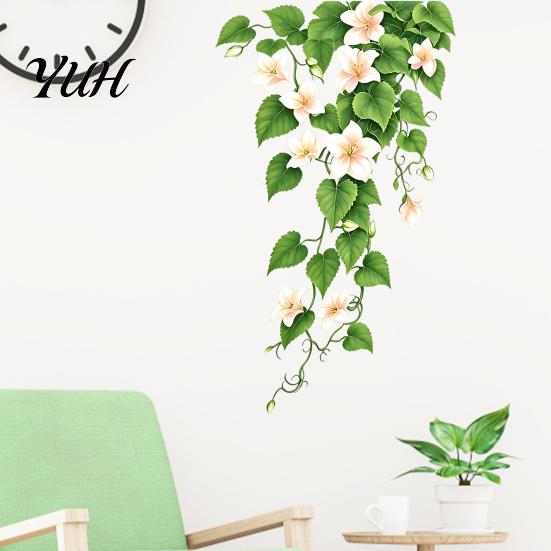 Creative Botanical Room Decor Lily Flower Vine Wall Decals, Hanging Green Plant Leaves Sticker, Removable DIY Fresh Accents Peel And Stick Floral