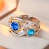 Exquisite Inlaid White Blue CZ Women's Ring Trendy Two Color Geometry Daily Wear Party Jewelry Anniversary Gift