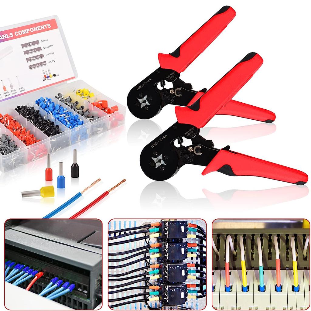 Наконечники для проводов Обжимные клещи Набор инструментов с храповым механизмом и клеммами Соединители проводов AWG24-10