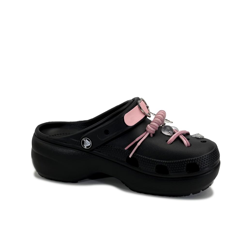 Crocs Classic Platform Clog Butterfly Fashion Dreamy Sweet Personality Love Lock Buckle Casual Academy Hole Shoes Women's Black