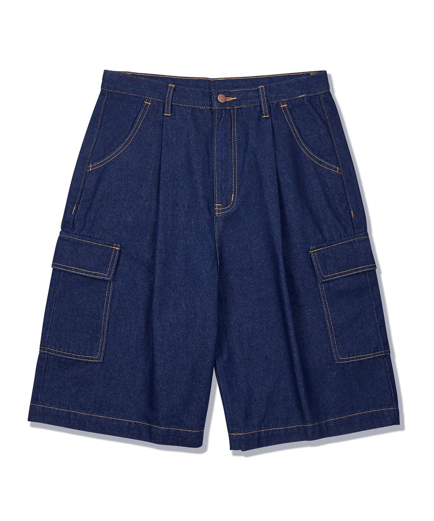 CONTROBANAL3 Raw Denim Wide Cargo Shorts [Indigo]