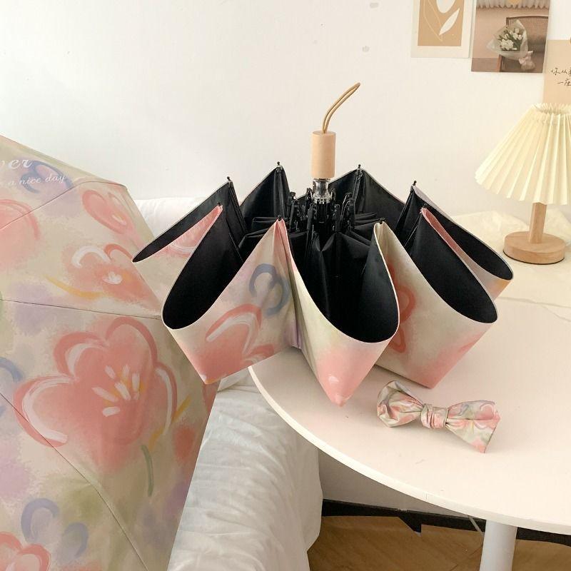 Inflorescence | Oil Painting Umbrella For Women With Sun And Rain, Small And Portable Sunshade, Fully Automatic Sun Umbrella Sun
