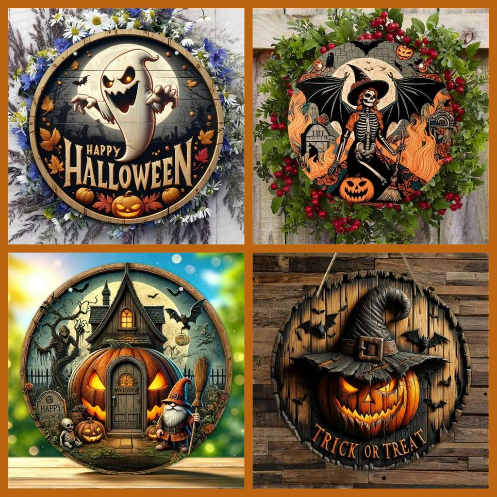 Creative Wooden Craft Door Plaque Decoration Circular Logo Witch Wooden Plaque Halloween Decoration Christmas