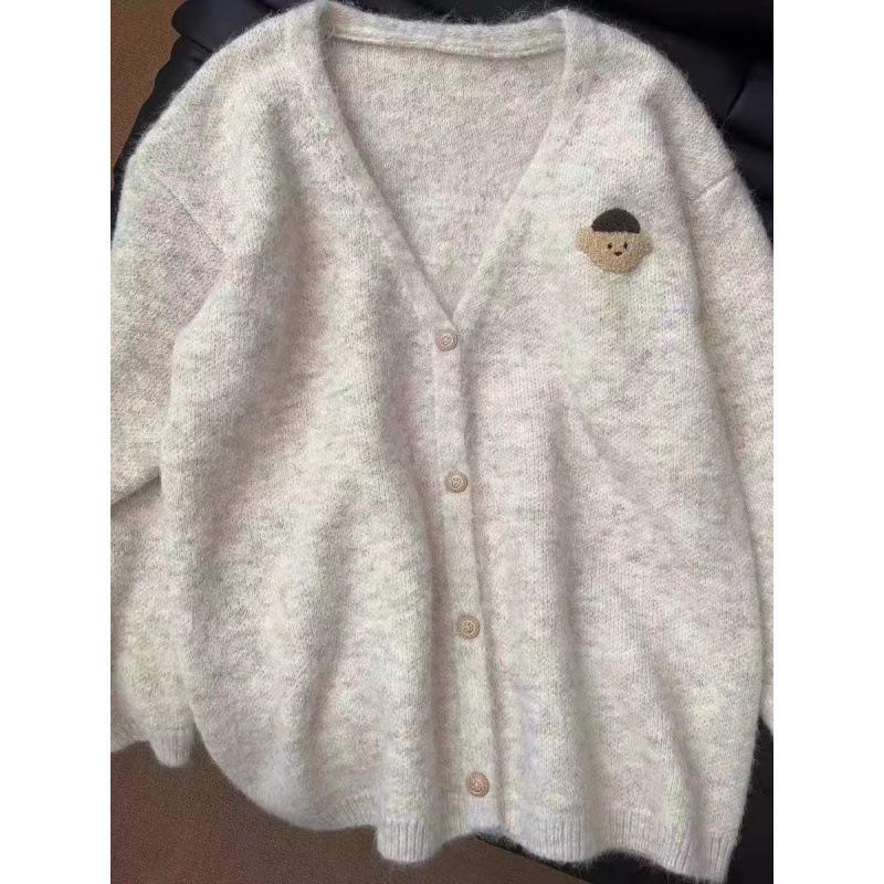 Korean Soft Bear V-neck Knit Cardigan Sweater - Women's Autumn/Winter Casual Outerwear