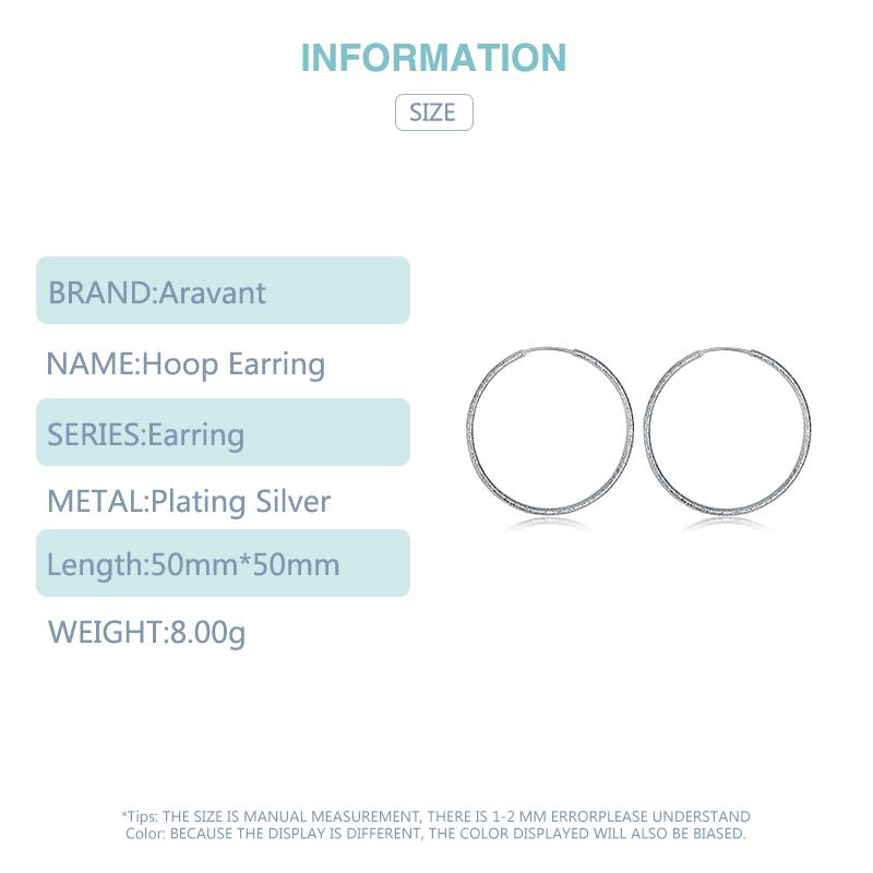 925 Silver 50mm /60mm Big Round Circle Scrub Hoop Earring For Women Fashion Jewelry