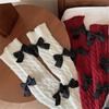 Womens Girls Japanese Cable Knitted Stretch Leg Warmers Sweet Bowknot Accent Leg Covers Footless Boot Socks Streetwear