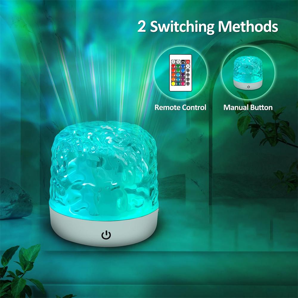 16-цветный светодиодный проектор ночного света с эффектом ряби на воде, пульт дистанционного управления, прикроватная декоративная лампа для спальни, RGB, диммируемая хрустальная лампа