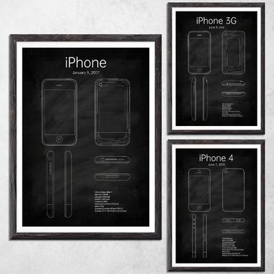 Постер-чертеж первого iPhone, печать на холсте, iPhone в 2007 году, чертеж, настенный декор, современный магазин связи, настенное искусство для дома
