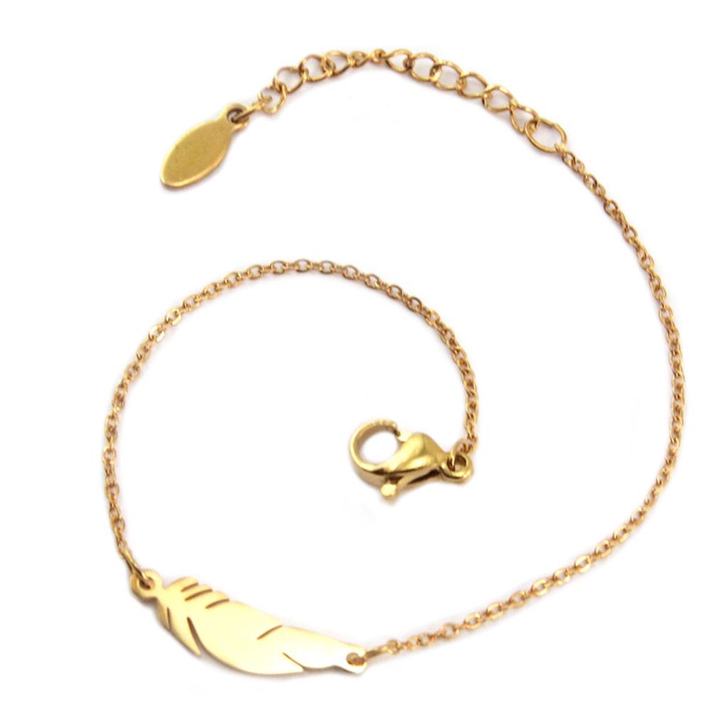 Les Trésors De Lily [P9163] - Rose Gold 'Boho' Steel Bracelet (feather) - 15x5 Mm