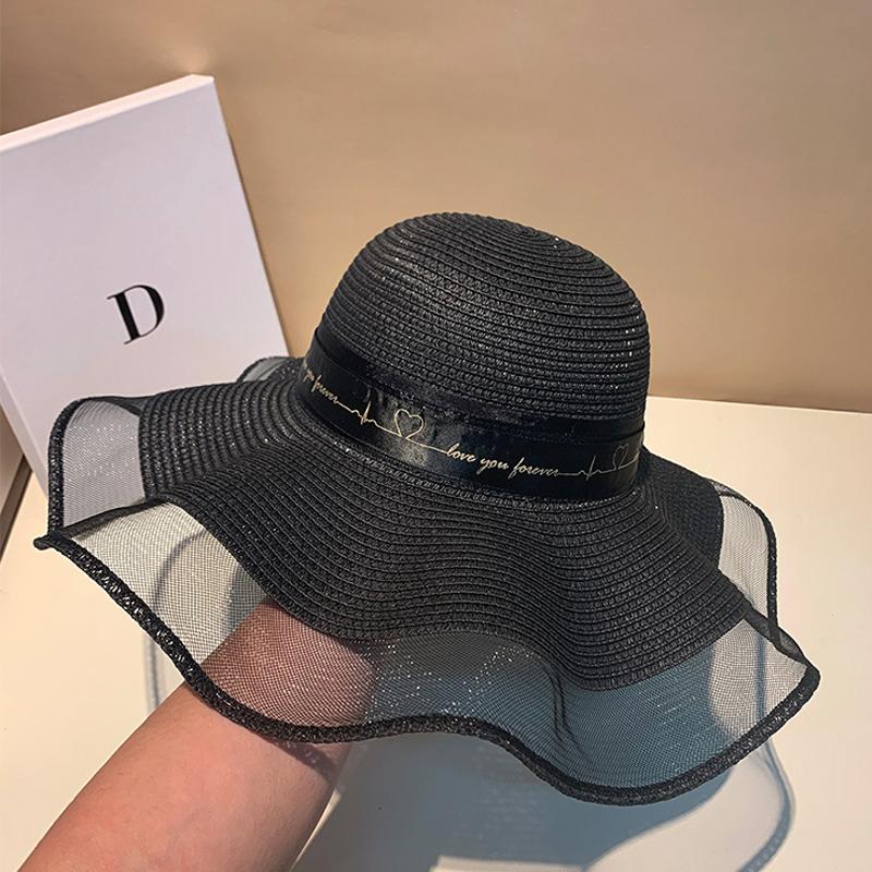 Floppy Foldable Ladies Women Straw Beach Sun Hat Ladies Summer Travel Wide Brim Caps