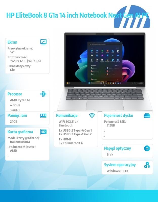Laptop EliteBook 8 G1a Ryzen AI 5 PRO 340 512GB/24GB/W11P/14.0 C51H2ET