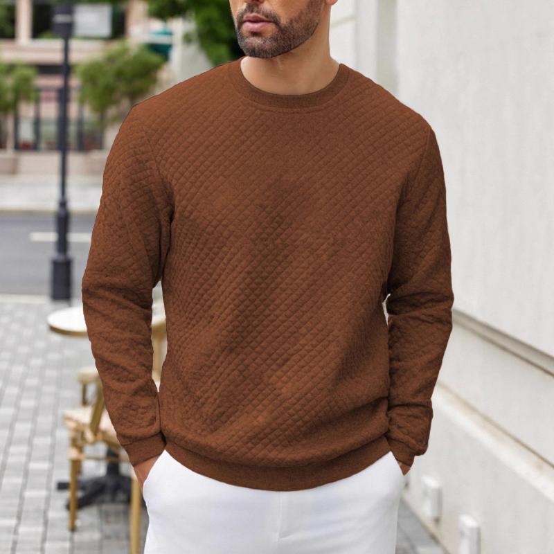 Мужская стеганая толстовка с круглым вырезом, повседневный пуловер с длинным рукавом и текстурой для ежедневной носки