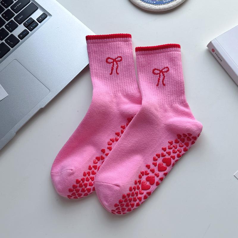 Мультяшные носки для йоги, Женские профессиональные нескользящие носки до середины икры, Пилатес Спорт, Фитнес в помещении, Белые напольные носки