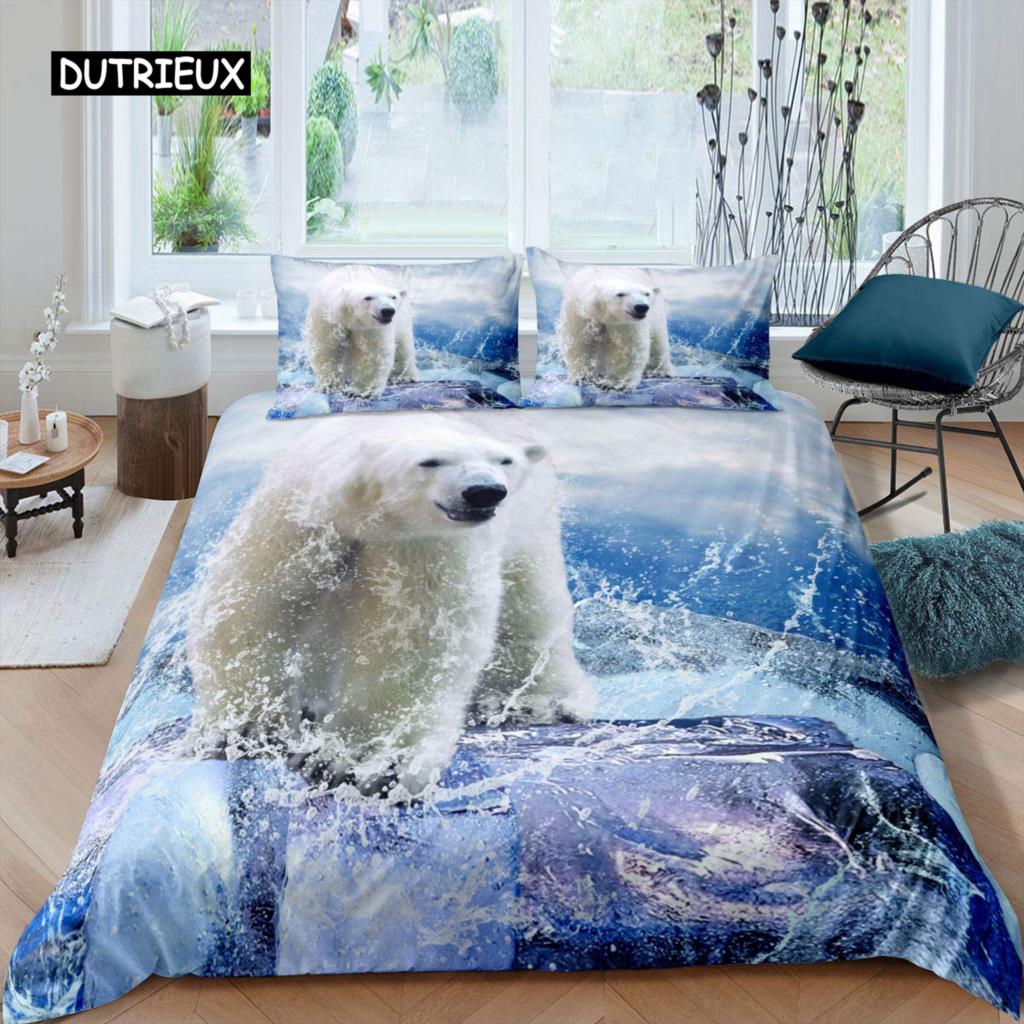 Белый медведь пододеяльник комплект постельного белья размера Queen Белый медведь с рисунком животных пододеяльник с принтом медведя для взрослых подростков детей