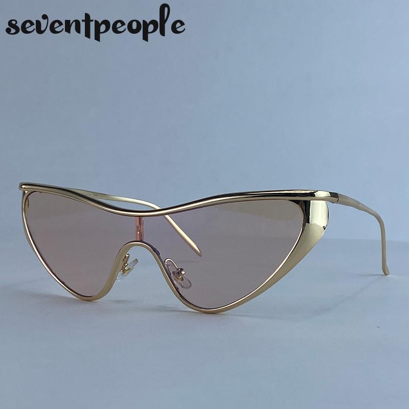 Sexy Cat Eye One-Piece Y2K Punk Sunglasses Women Luxury Brand Trendy Steampunk Shield Sunglass Vintage Metal Shades UV400