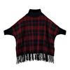 Autumn and Winter New High-necked Pullover Cape Shawl Long Knitted Bat-sleeved Sweater Women's Factory Direct Sales Plaid Jacket