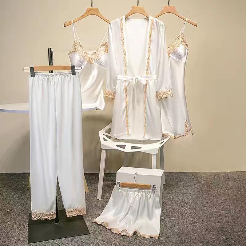 Элегантный шелковый пижамный комплект с принтом «Линкор» - Коллекция из 5 предметов для весны и лета