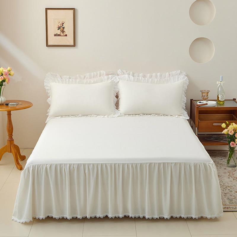 1 шт. Подзор для кровати 100% хлопок Покрывало для кровати Кружевное покрывало Однотонное постельное белье Домашний чехол для матраса falda de cama (Нет наволочки)
