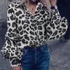 Women's Loose Slim Leopard Print Polka Dot Long Sleeve Blouse Top