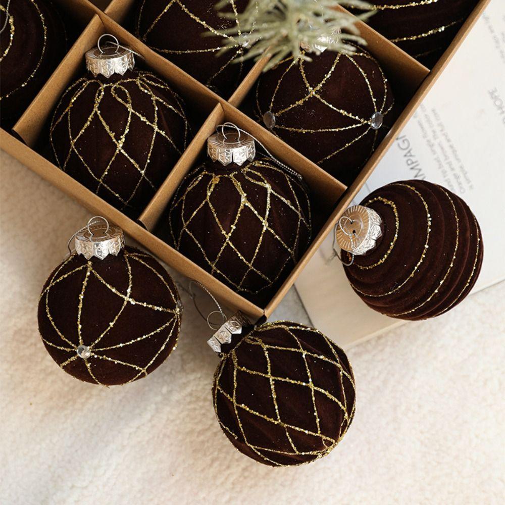 9pcs Flocked Velvet Christmas Ball Pendant Glitter Xmas Tree Ornaments Party Favors
