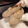 Fashion Aphixta Suede Upper Flat With Woman Loafers Shoes Sewing Design Slip On Ladies Shoes Khaki Round Toe Casual Shoes