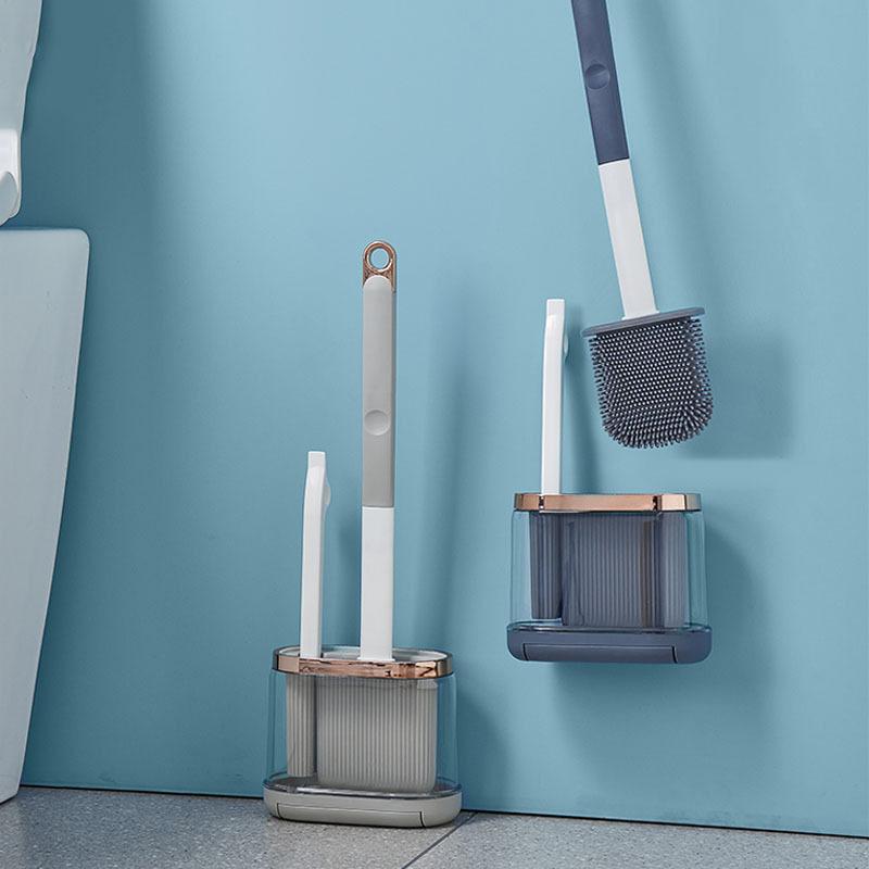 Силиконовая щетка для унитаза 2-в-1 Щетка для чистки унитаза с длинной ручкой Прозрачная основа для аксессуаров для чистящих щеток