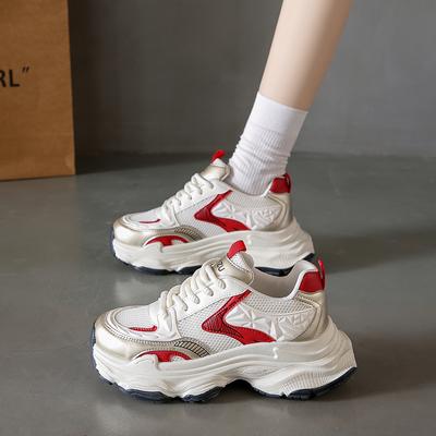 Толстые подошвы, высокие летние женские туфли с круглым носком, кроссовки, повседневная обувь из дышащей сетки в стиле ретро, Zapatillas Mujer