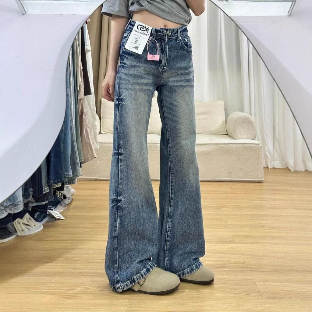 Удобные Ретро Повседневные Джинсы Женские Модные С Завышенной Талией Свободные Не Облегающие Ногу Длинные Прямые Джинсы для Женщин