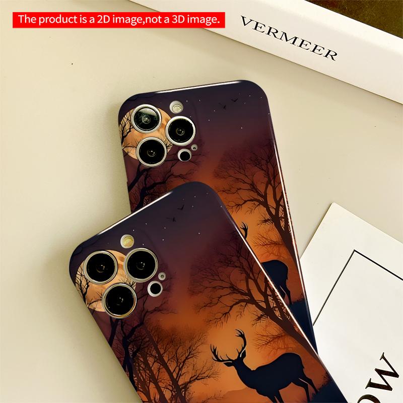2DFlat Moonlit Deer Silhouette Forest Scene All inclusive film hard iPhone case, compatible with iPhone 18 Pro Max 17 16 15 14 13 12 11