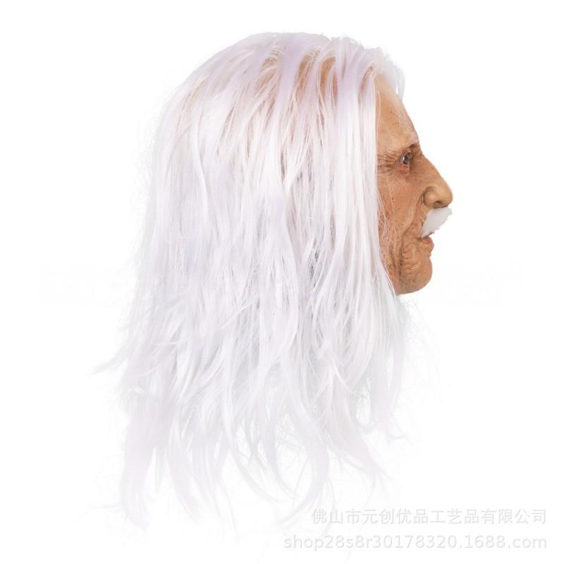 Halloween Costume Mask Realistic Old Man Face Latex With Long White Beard Hair Party Props