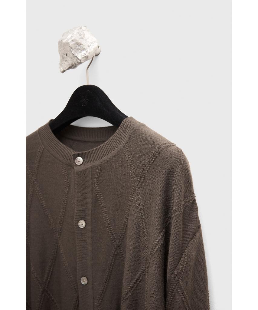 YOUTH Round Neck Textured Cardigan - Brown